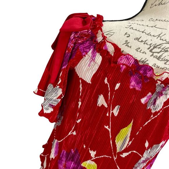 NEW Banana Republic Women's Blouse Red Satin Floral Bow Off-the-Shoulder Top XS - Picture 7 of 10